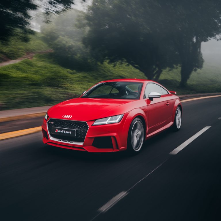 red Audi coupe on road near trees at daytime